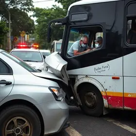 carro colide com ônibus